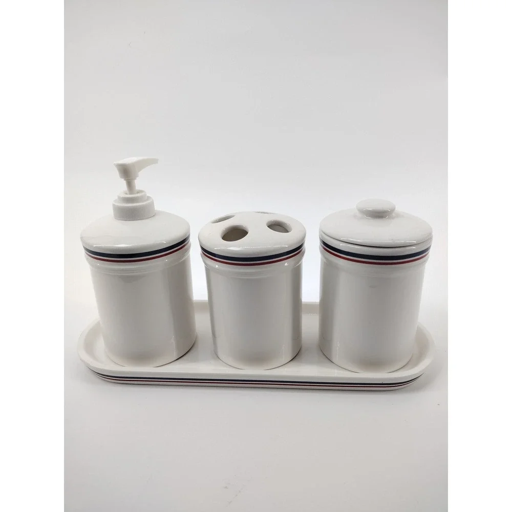 Disney Mickey Mouse Ceramic Bathroom Set 4pc Soap Dispenser Toothbrush Holder